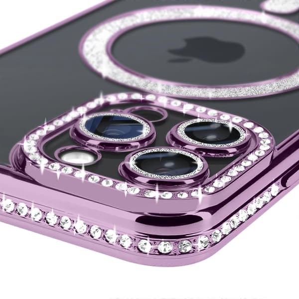 Diamant Etui til iPhone 15 Pro Beskyttelse MagSafe Omkring Strass, Lilla