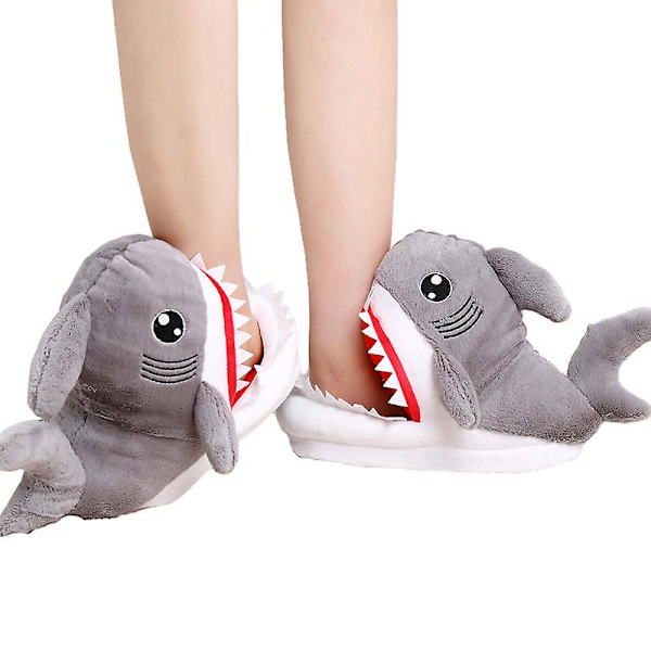 Damsulliga fluffiga djurslippers, hajvalsslippers Grey