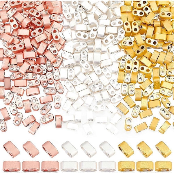 300 st 3 Färger Halva Tila Pärlor 4,5x2x2,5mm Syntetisk Hematit Platta Hantverkspärlor 2-Hålspärlor Frostade Japanska Lösa Distanspärlor för DIY Stapelbara Smycken