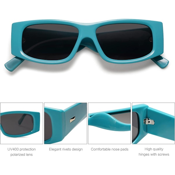 SCSYV Retro Trendiga Rektangulära Polariserade Solglasögon 80-tal 90-tal Y2K Stilfulla Designersolglasögon Turquoise Blue Grey