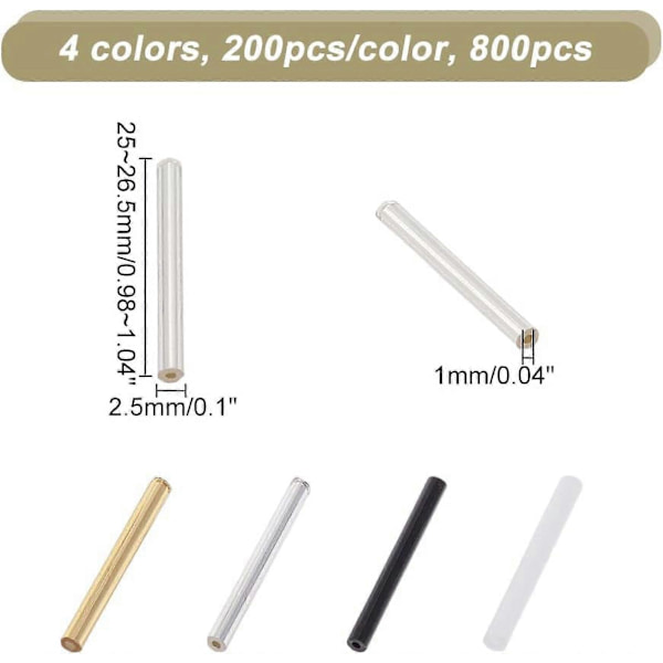 800 stk. 4 farger glassrørperler for DIY smykkelaging tsjekkiske glassbugle-rørperler