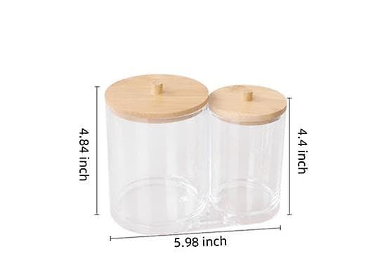 Bomullstopsbehållare, Bomullstopsdispenser Bomullstopsförvaring Bomullstopslåda med trälock för vardagsrum, sovrum, badrum (15,9x9x13cm)