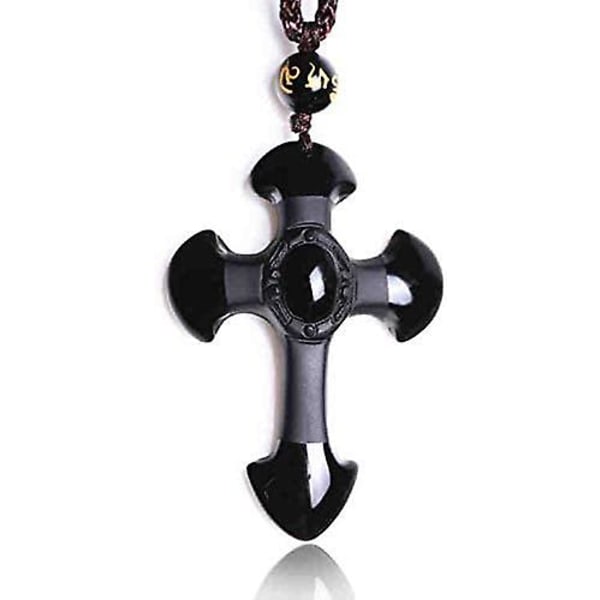 Obsidian Kors Anheng Halskjede Edelsten Reiki Yoga Balanse Svart Edelsten