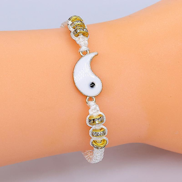 Tai Chi Dekorations Pararmbånd Tai Ji Farvet Legering Håndledssmykker Strikket Reb Justerbart White