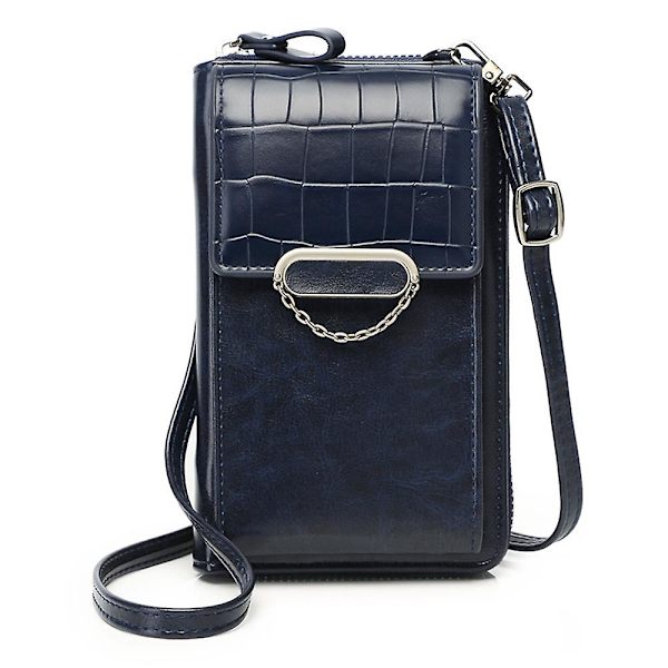 Liten mobiltelefonväska crossbody väskor för kvinnor läder plånbok väska med kreditkortshållare, 18*11*4.5cm blue