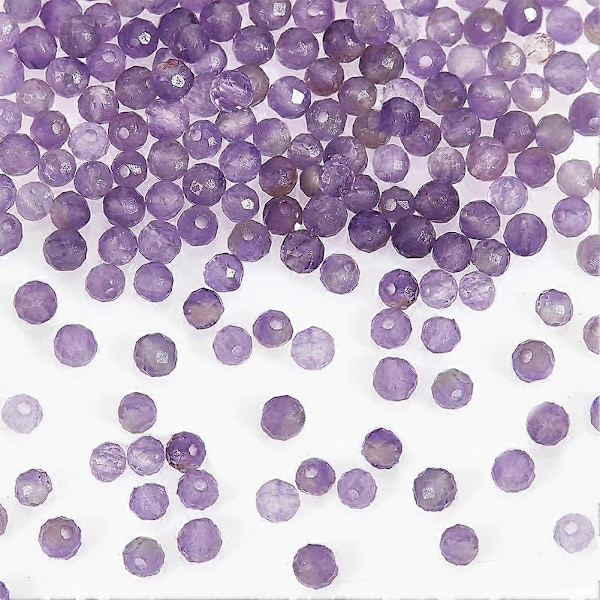 Cirka 180-210 st Naturliga Ametistpärlor 2mm Facetterade Runda Stenpärlor Lösa Ädelstenspärlor Distanspärlor för DIY-Hantverk Halsband Armband Smycken Maki