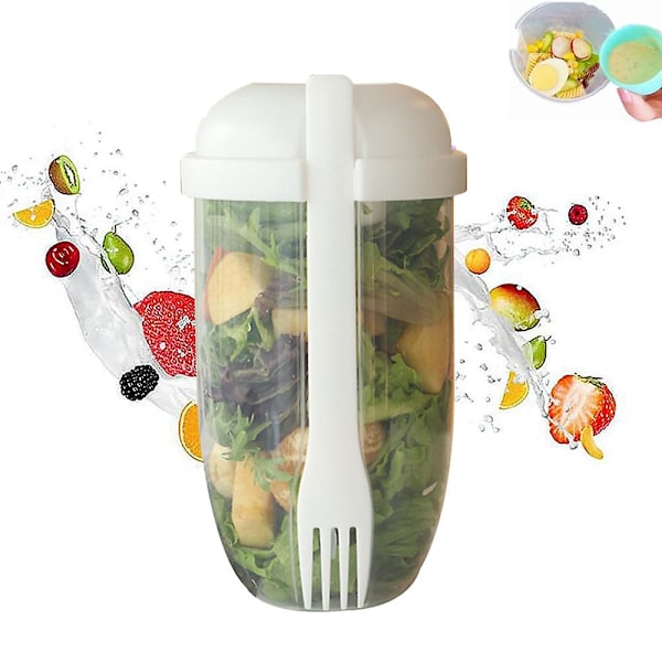 Frisk Salat To Go Beholdersæt, Hold Dig i Form Salat Måltid Shaker Kop med Gaffel og Salatdressing Holder White