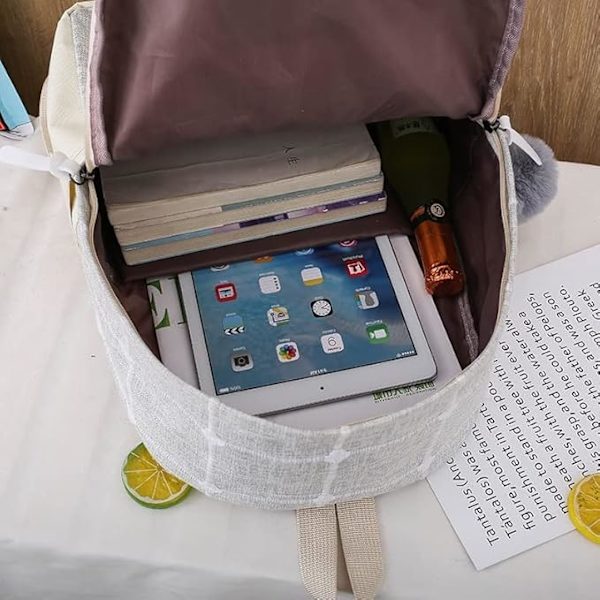 Fyra delar  dagryggsäckar set estetisk ryggsäck med  hänge skolväska handväska väska pennväska beige