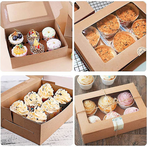 Pakke Heilwiy med 10 kageæsker. Cupcake-æsker med 6 huller med vindue og indsatser til gave