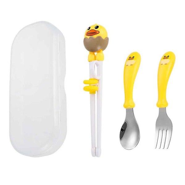 Rustfritt Stål Sett For Baby Servise, Med Barnas Treningspinner Og Baby Skjeer Og Gafler (3-delt Sett) yellow