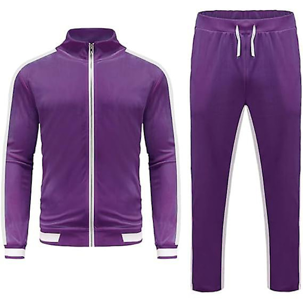 Mjukisdress i sammet för män, avslappnad jacka och byxor Purple XL