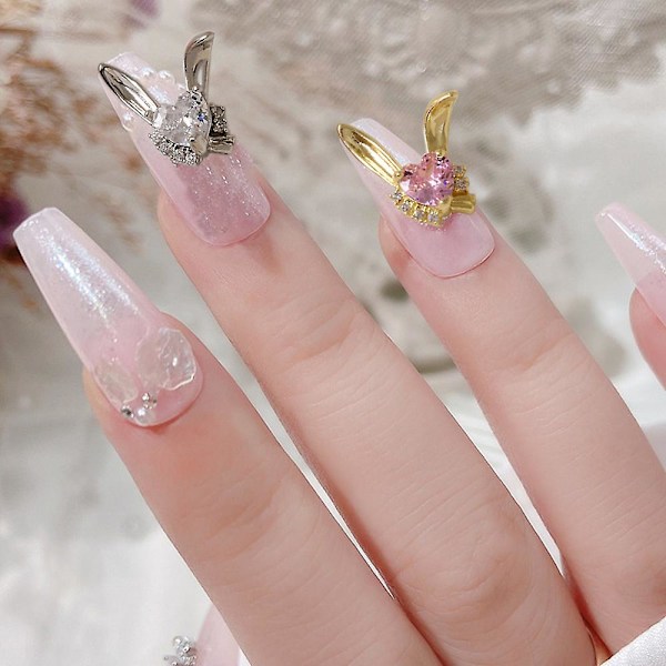 10 st 3d kanin nagel charms strass diamanter glitter roterbar nagelkonst kanin metall charms design för nagelkonst dekoration diy hantverk tillbehör style3
