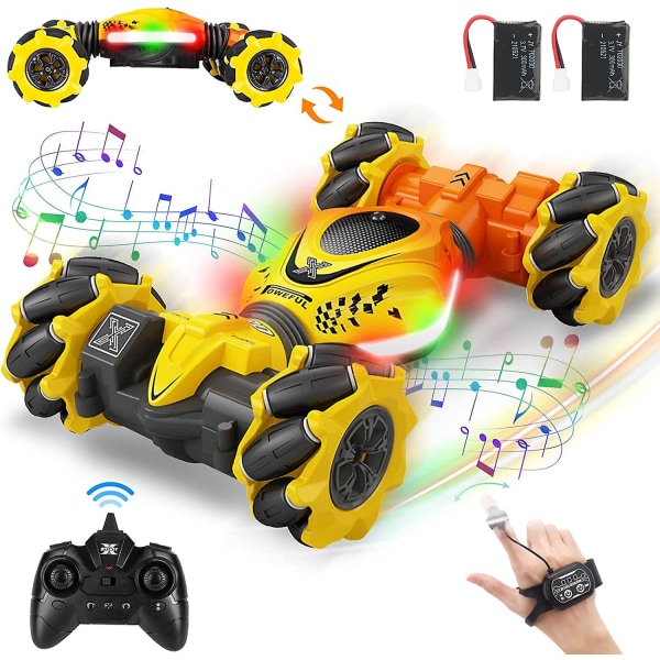 Eleohjattava kauko-ohjattava auto, 2,4 GHz 4WD eleohjattava RC-stunttiauto leluja 6-12-vuotiaille pojille ja tytöille, Drift-käsi ohjattava kauko-ohjattava Twist-auto Offro yellow