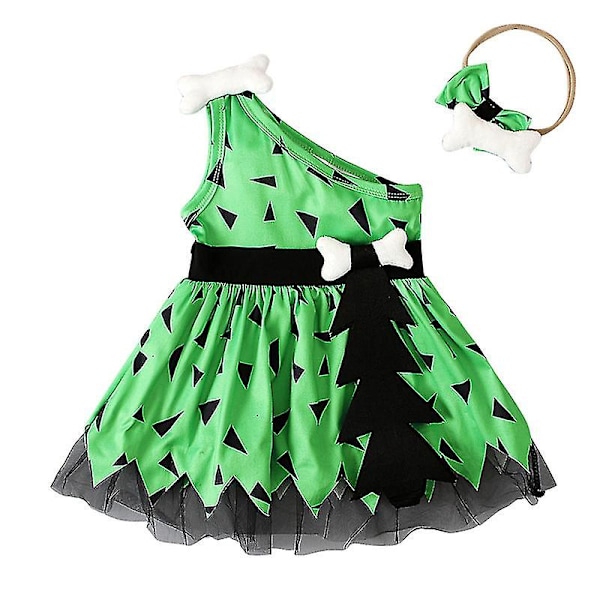 Flinstones Pebbles Kostume Baby Pige Historie Hulemand Stenalder Pels Tøj Baby Piger Kostume Sæt Flere Størrelser Tilgængelige Green 90