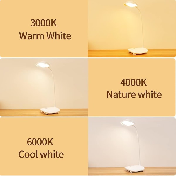 USB Oppladbar Skrivebordslampe, 40 LED 2 Batterier 3200mah, Berøringslys 3 Farger 6 Dimme Moduser, Minnefunksjon
