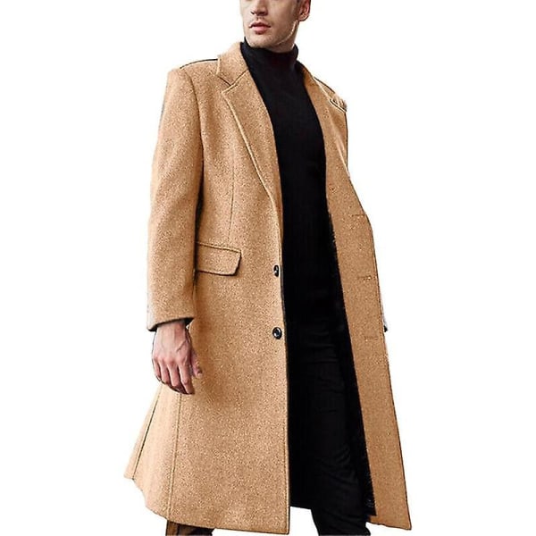 Herre Casual Trenchcoat Slim Fit Lang Jakke Overfrakk Yellow M