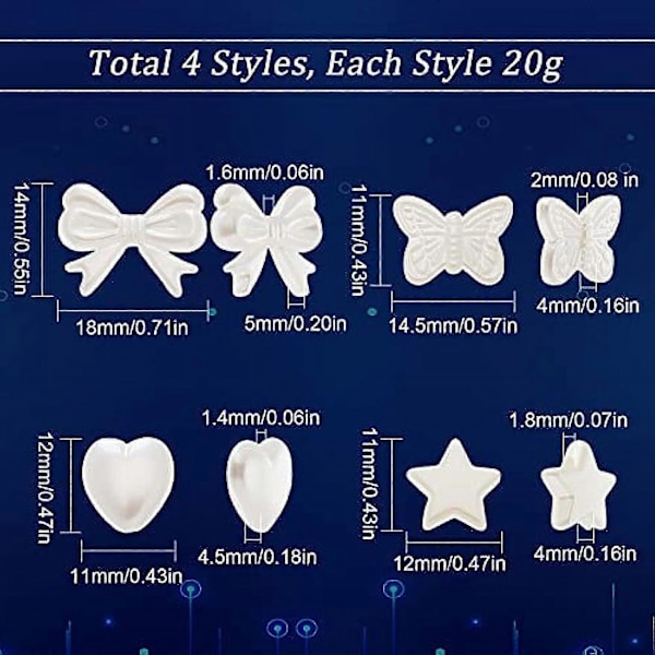 1 Ask 236 st 4 Stilar Rosett Pärlor Imitations Pärlor Estetiska Pärlor Fjäril Hjärta Stjärna Vit Plast Lösa Distans Pärlor för Smyckestillverkning Kvinnor