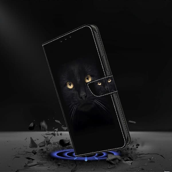 Fodral för Samsung Galaxy A16 5g 4g Magnetlås 3d Mönster Läderplånbok Telefonskydd - Sovande Uggla Black Cat