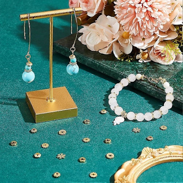 300 stk. Gyldne Spacer Perler 6 Stilarter Legering Disc Spacere Donut Bicone Blomst Løse Perler Snefnug Gear Smykker Perle Charm til Armbånd Halskæde Ørering