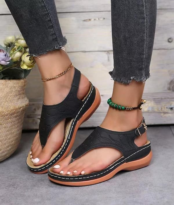 Dames Solid Farvede Brodererede Flip Flop Sandaler Strandtøfler 086 Black EU 40