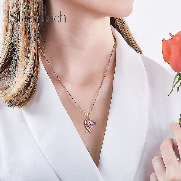 Romantisk Alla hjärtans dag Nyår present Halsband med ädelstenar, Kristallhänge Halsband Smycken för kvinnor Födelsedagshalsband för kvinnor, Hjärta pink