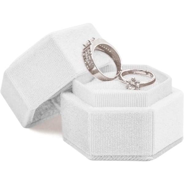 Sammetsringask, Hexagon Ring Bearer Box med avtagbart lock, Förlovningsbröllopslåda, Gorgeous Vintage Dubbla Spår Ring