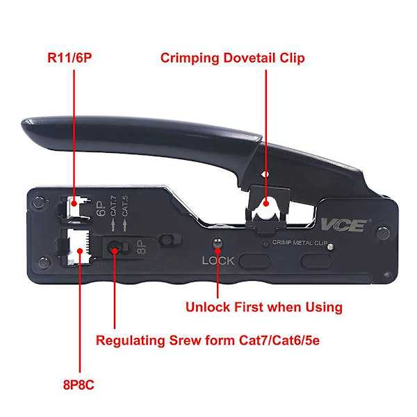 Professionell RJ45-krimpverktyg för nätverkskabel RJ45 Cat7 Cat6a Cat6 Cat5 RJ11