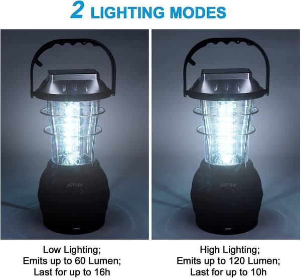 Solcellelykt, Ultrasterk LED-campinglykt, 2 Justerbare Lysmoduser, 5 Lademetoder, Med Håndsveivdynamo, Lang Levetid For Camping