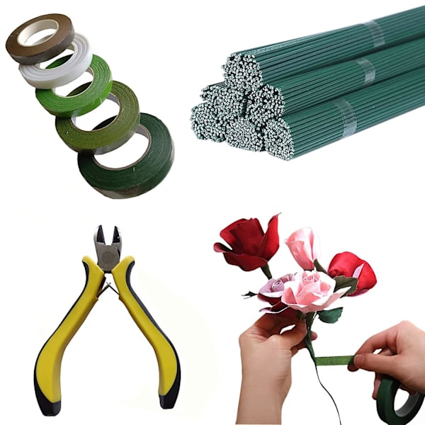 Blomsterarrangemang Kit Verktyg Trådskärare Stjälk Blomster Trimningssax Blomstertråd 50 st 16\", Gröna Blomstertejper För Bukett Stjälk Wrap