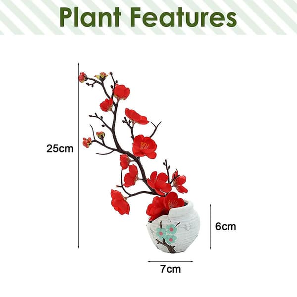 Simulerte Blomster, Grønne Planter, Potteplanter, Simulerte Plommeblomst Potteplanter, Hjemme Skrivebordsdekorasjon, Festdekorasjon Big red