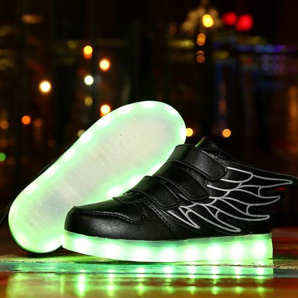 Barn Sneakers Pojkar Led Light Up Sneakers Pojkar Flickor Sport Löparskor 2L1188 Black 34