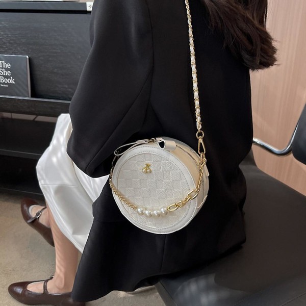 Små söta Crossbody-väskor för kvinnor Rund plånbok, axelväska i läder Topp dragkedja, 16*16*6cm white