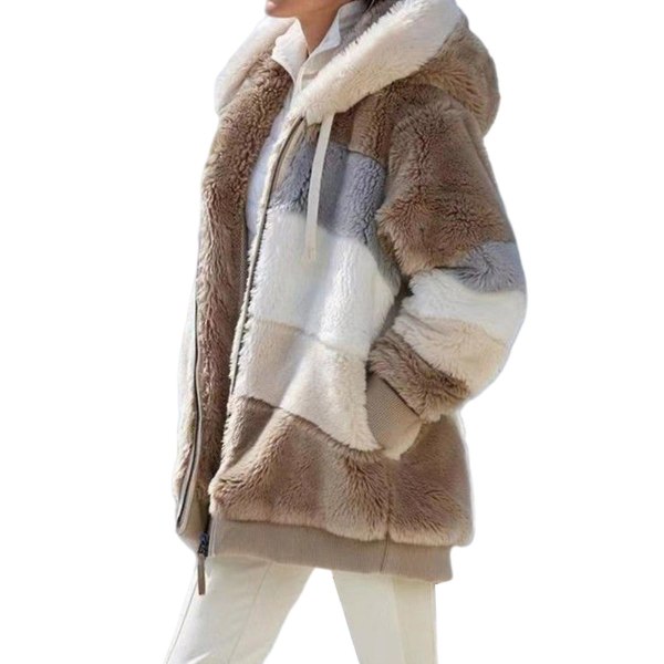 Vinter Casual Kappa För Kvinnor Med Huva Färgblock Patchwork Kappa För Middagsbjudningar L Khaki