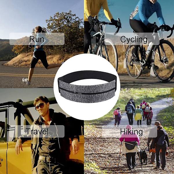 Melkesilke Sports Elastisk Midjeveske Dobbel Glidelåslomme Belteveske Vanntett Løping Yoga Midjeveske grey