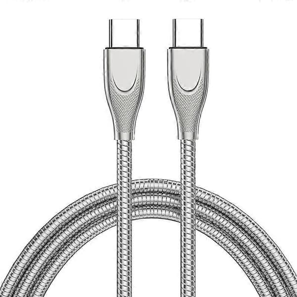 ENKAY ENK-CB130 2m PD100W Type-C til Type-C Karbonstålslange Fjær Hurtigladekabel med E-Marker Chip 2m Type-C til Type-C Silver