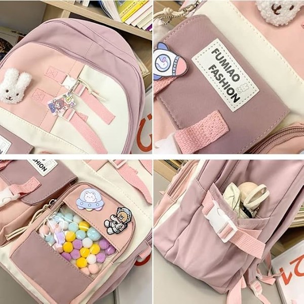 Kawaii ryggsäck med stift ankungar  tillbehör, estetisk dagväska japansk pastell bärbar dator söt tillbaka till skolan grön