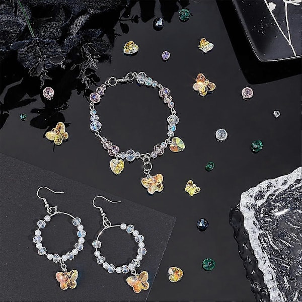 970 stk. 15 Stilarter Glasperler Smykkefremstillingssæt Krystal Facetterede Spacer Perler Glas Sommerfugl Perler Blandet Farve Hjerte Elektropletteret Vedhæng Charms til