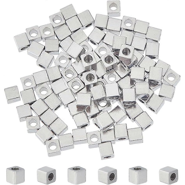 100 kpl 3 mm kuutiopaloja 304 ruostumatonta terästä neliönmuotoisia välihelmiä metallisia irtopaloja pieniä sileitä helmiä saumattuja helmiä tee-se-itse rannekoru kaulakoru koruihin
