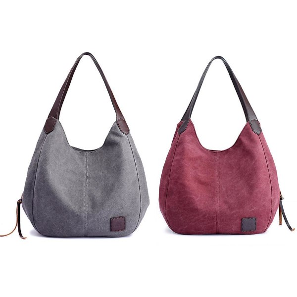Multi Pocket Skuldertaske til Kvinder, Canvas Håndtaske, Enkelt Skuldertaske, Kunstnerisk og Minimalistisk Grey*Purple Coffee