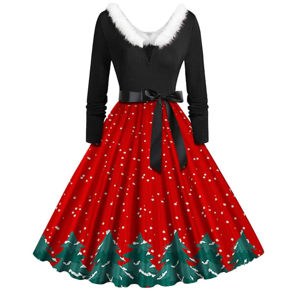 Julklänningar för kvinnor långärmad V-ringad päls maxi-klänning style 2 XL