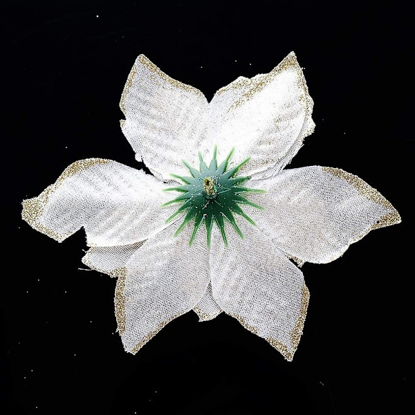 Sett med 12 kunstige glitter julestjerneblomster, gull, 13 cm
