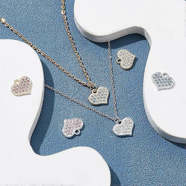 48 stk. 6 farver Rhinestone Hjerte Charms Cubic Zirconia Legering Krystal Vedhæng 13,5x15mm Kærligheds Dingle Charms til Smykkefremstilling Hul: 2mm