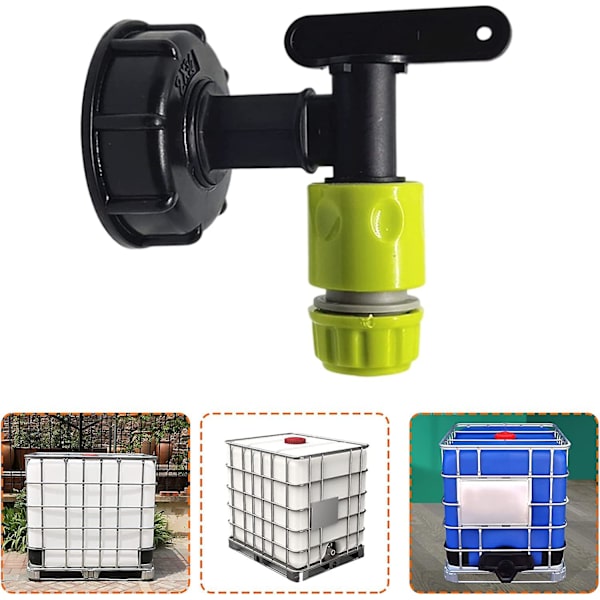 1000l Plasttankhane med haveslangekobling, IBC tankhaneadapter, 3/4 tommer gevindkobling
