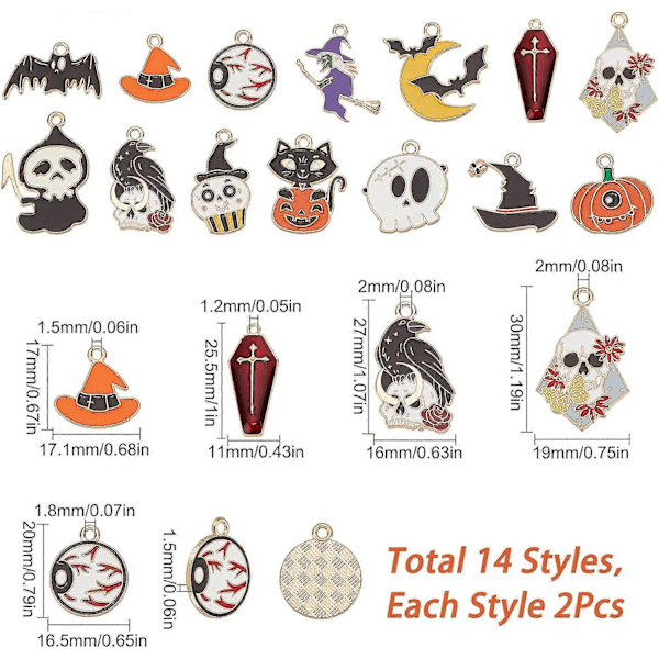 1 Laatikko 28 kpl 14 tyylin goottilaisia koristeita Halloween-koristeita Noidan koriste Musta lepakko Kissa Koriste Silmä Kallo Luuranko Koriste