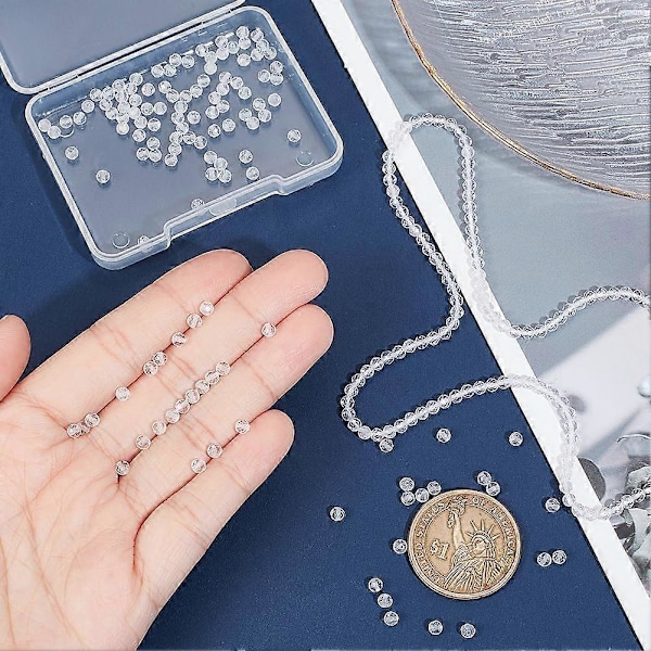 2 strenge med ca. 228-282 stk. naturlige kvartskrystalperler 3 mm facetslebne runde stenperler løse ædelstensperler afstandsstykkeperler til gør-det-selv håndværk halskæde armbånd