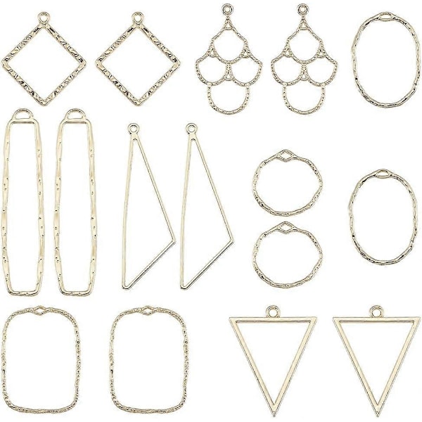 1 Ask 32 st 8 Stilar Hålram Charm Öppna Bezel Charm Legering Guld Geometriska Bak Sättningar Trianglar Kvadrat Runda Oval Charm Bulk för Smyckestillverkning
