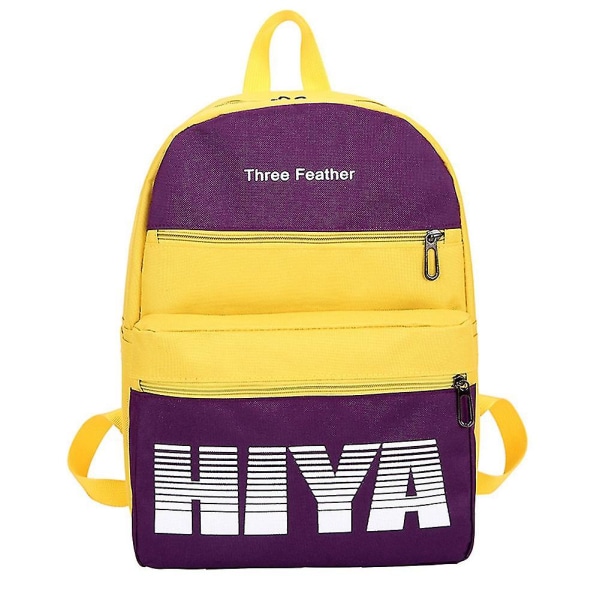 Ryggsäck i canvas med stor kapacitet Slitstark skolväska för flickor Purple And Yellow