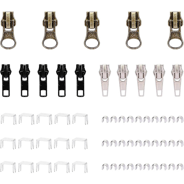15 st dragkedjor ersättning dragkedja reparationssats, premium dragkedja ersättningsslider 5#, fixa dragkedjor för väskor tält, metall och nylon jacka dragkedja