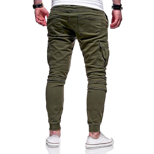 Mænds Cargobukser med Lommeflap, Snørelukning og Elastisk Talje Green M