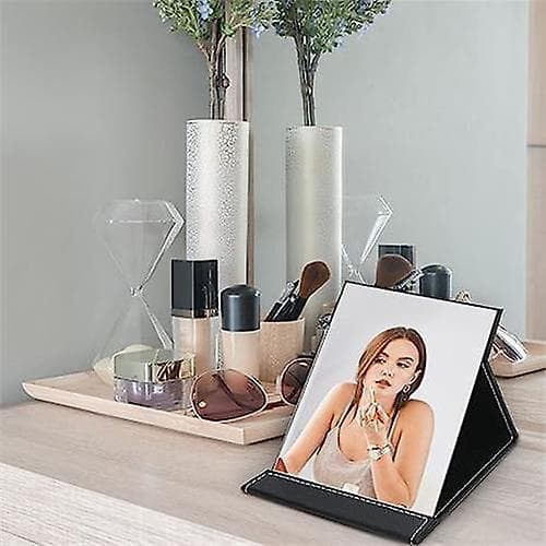 Fällbar resespegel, Pu bärbar rektangulär spegel Pink 17*12.2CM